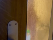 Exhibitionist wife's shower before New Year's Eve. Hot milf caught playing with her dildo.