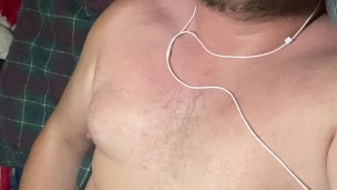 Cute young chubby bear shoots his load