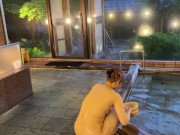 A Japanese couple enjoys a hot spring, then they do stocking costume and have sex 6/16