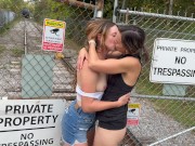  Public double blowjob and huge messy facial / Cum kiss 3/16