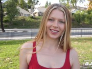 Slutty blonde picked up and throat fucked by a big dick 1/16