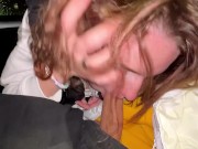Blowjob in motion: guy fucks 18 year old in the back seat of the car 3/16