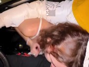 Blowjob in motion: guy fucks 18 year old in the back seat of the car 6/16