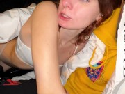 Blowjob in motion: guy fucks 18 year old in the back seat of the car 9/16