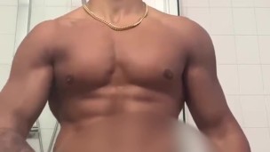 HOT FITNESS GUY JERKING OFF HIS HUGE COCK! Ending with a MASSIVE cumshot over his abs