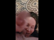 He talks dirty and makes me taste my holes and then cums all over my mouth with his big dick. 12/16