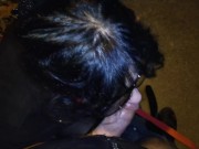 PIG SLUT big tits stepmom on leash sucking fat cock in public 10/16