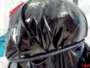 Lady Lucy Gresty kinky boots leather coat tease and strip 3/16