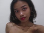 Secret fingering and masturbating with a native dildo while sugar daddy takes a shower 3/16