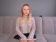 A blonde with a big booty fell in love with dicks and cum on her face after her first porn casting 1/16