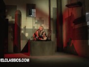 Two busty lesbians share a big dildo 12/16