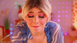 Sloppy tongue out deepthroat and slapping boobs