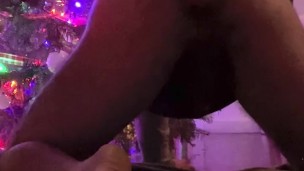 Taking big dildo in ass hands free cumming