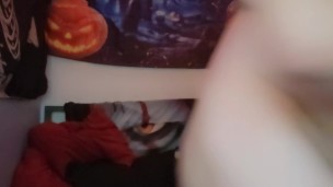 moaning femboy fucks his ass with dildo