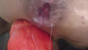 ディルドで疑似ローション中だし