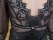 she is getting ready to go out with her friends I offer her a little cum on her stockings to mark my 1/16