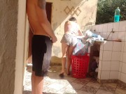 I caught my stepdaughter doing laundry in shorts, I got horny and like her super luscious pussy 7/16