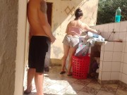 I caught my stepdaughter doing laundry in shorts, I got horny and like her super luscious pussy 8/16