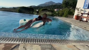 Having fun in the pool with my stepbro