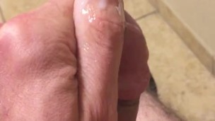 Jerking off in the hotel lobby restroom