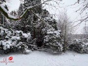 Asian Ho gives Blow in Snow -- Luna sucks Big Cock in Public Park, almost gets caught! 1/16