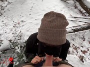 Asian Ho gives Blow in Snow -- Luna sucks Big Cock in Public Park, almost gets caught! 13/16