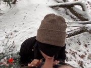 Asian Ho gives Blow in Snow -- Luna sucks Big Cock in Public Park, almost gets caught! 4/16