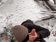 Asian Ho gives Blow in Snow -- Luna sucks Big Cock in Public Park, almost gets caught! 6/16