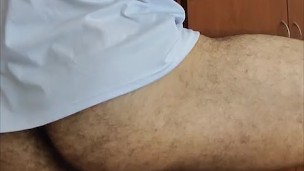 hairy fucker puts a dildo inside his ass and cums
