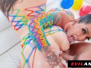 Squirting Milk Enema Ass Fucking Threesome 14/16