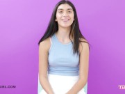 Sexy Brunette has intense orgasm at interview 4/16