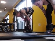 Showing her breasts during training at the gym