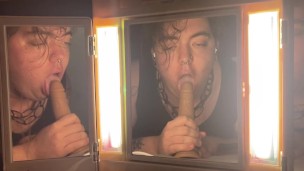 Transboy Mirror Oral, 3 angle throat fucking with a toy.