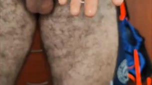 hairy muscle boy cum all over his hand