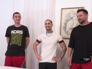 One of our hottest group scenes ever with 3 hotties and several big dicked dudes 1/16