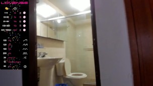 Beautiful girl with a fantastic body and cute face films herself while she showers for you