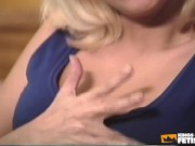 Hot babe sticks a toy inside her shaved cunt and gets drilled by a massive dude with long hair 3/16