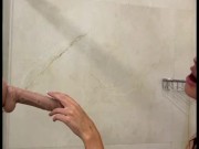 MILF with a perfect body takes a shower and gives a blowjob to a big dildo 2/16