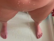 Almost caught pissing on each other in parents shower! Stepsis and stebro peeing on each other 13/16