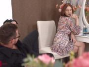 Redhead teen with nipple piercing sucks and fucks deeply 1/16