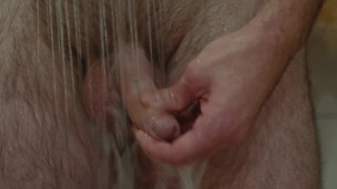Shaving balls in shower and jerking off - macro shot