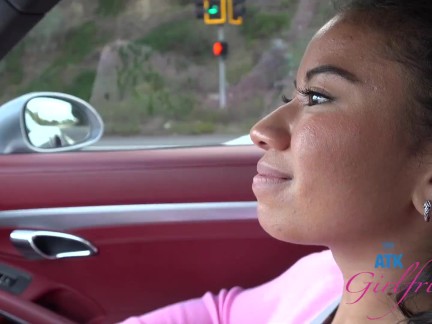 POV with exotic amateur in car - roadhead and creaming her panties