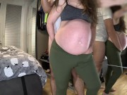 Pregnant babe is leaking in yoga pants when she orgasm. 2/16