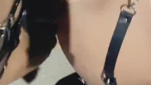 Teen Girl Hardcore Straps On Guy with Huge Dildo with moans on a leash Public Outdoors, Pegging