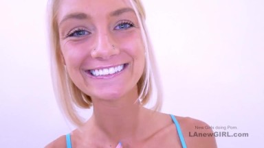 Hot Blonde Model, horny, decides to suck cock & swallows