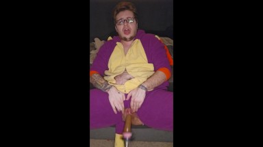 Transman in Onesie Fucks Wet FTM Pussy with Fuck Machine on HIGH (BBC Dildo)