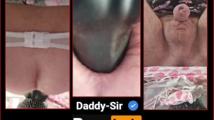 Tri view xxl knotted dildo riding while crossdressing