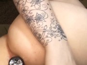 Stretching then plugging my ass, cumming double penetrated 16/16