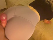 CFNM Assjob off Blonde British MILF in Tight Yoga Pants - Cum on Ass 5/16