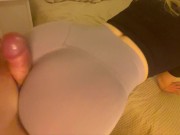 CFNM Assjob off Blonde British MILF in Tight Yoga Pants - Cum on Ass 6/16